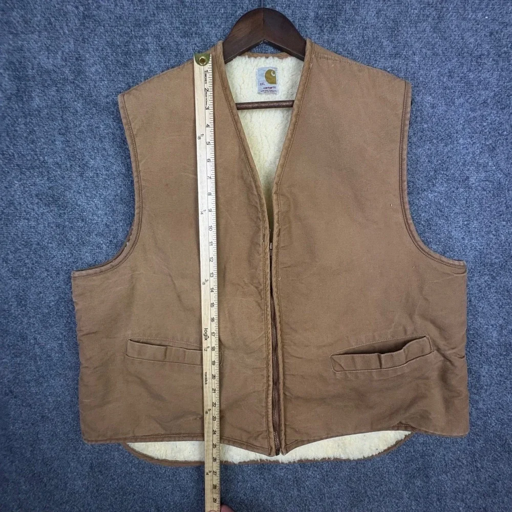 Carhartt Duck Vest Mens XXL Brown Sherpa Lined Vintage Canvas Workwear Union